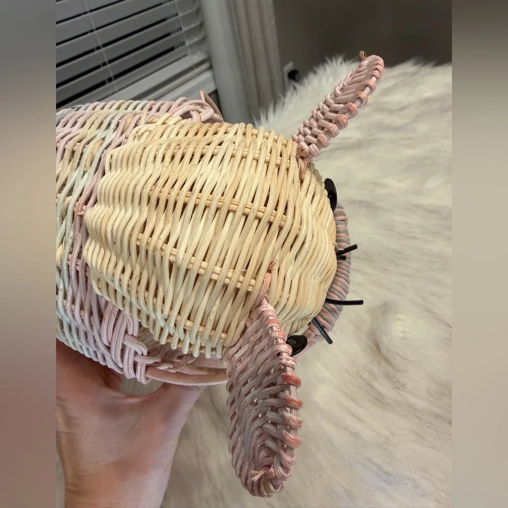 Vintage Boho Wicker Whimsical Mouse Basket